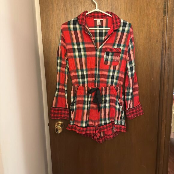 Victoria's Secret "Dream" Rhinestone Plaid PJ Romper - Picture 1 of 6